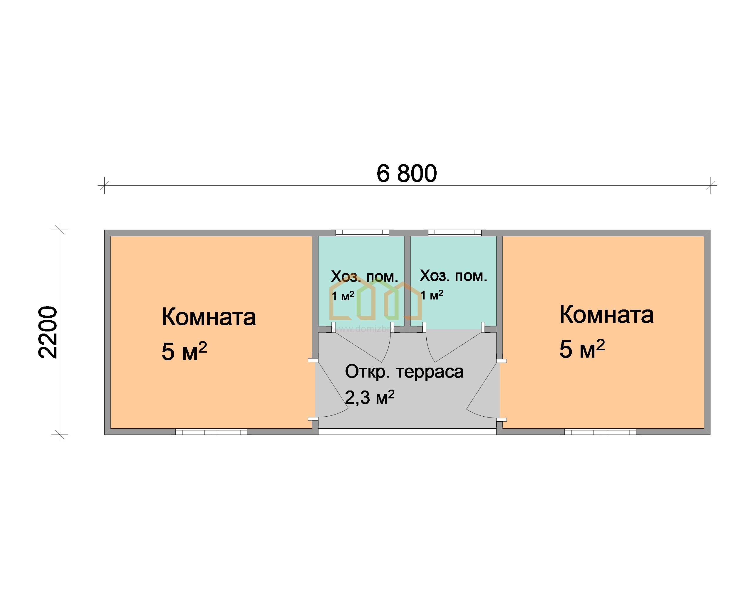 Дачная бытовка 2-х комнатная Ландыш - 5 6.8x2.2 Площадь: 14.96 м² в готовом  виде с душем и туалетом под ключ в Суздале и области